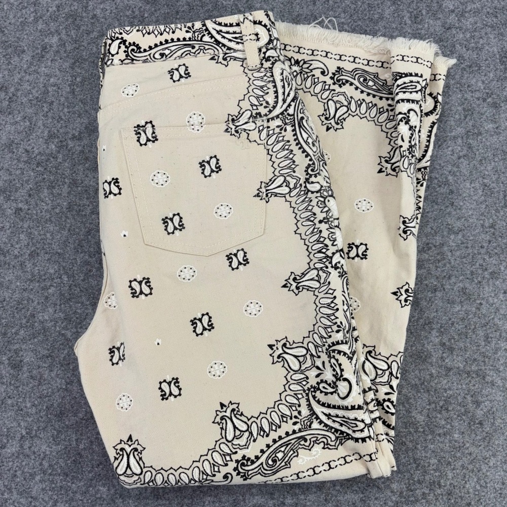 Tory Burch Bandana Paisley Print Straight Leg Pants Cream Black Size 29